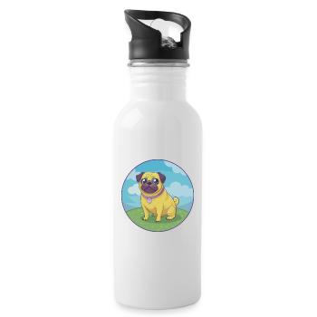 Carlin Chien Mignon Kawaii Dessin animé Clipart Animal Animal de compagnie - Gourde avec paille intégrée - blanc - Droite