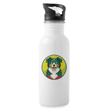 Australian Shepherd Dog Cute Kawaii Cartoon Animal - Water bottle with straw - white - Right