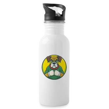 Boxer chien mignon Kawaii dessin animé Clipart animal de compagnie - Gourde avec paille intégrée - blanc - Droite