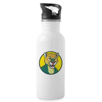 Cougar Cute Kawaii Cartoon Clipart Pet Animal - Water bottle with straw - white - Right