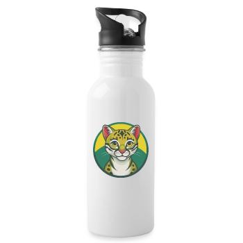 Ocelot Cute Kawaii Cartoon Clipart Pet Animal - Water bottle with straw - white - Right