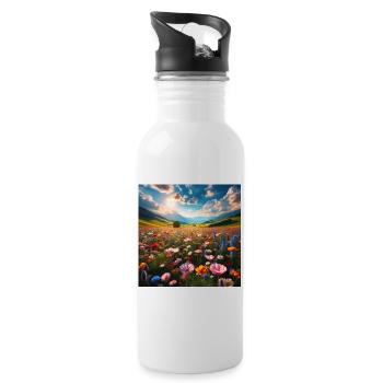 Blumen-Flucht - Trinkflasche mit integriertem Trinkhalm - Weiß - Rechts