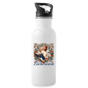 Bücherwurm Frau Lesen Schmökern Geschenk - Trinkflasche mit integriertem Trinkhalm - Weiß - Rechts