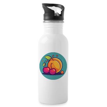 Sommerfrüchte, Aprikose, Kirschen, Sonne und Freiheit - Trinkflasche mit integriertem Trinkhalm - Weiß - Rechts