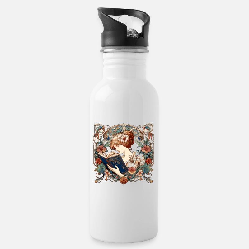 Frau Lesen Schmökern Buch Bücher Geschenk - Trinkflasche mit integriertem Trinkhalm - Weiß
