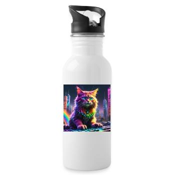 Katze - Trinkflasche mit integriertem Trinkhalm - Weiß - Rechts