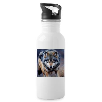 Wolf - Trinkflasche mit integriertem Trinkhalm - Weiß - Rechts