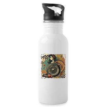 Tuning Hot Rod Rockabilly Design - Trinkflasche mit integriertem Trinkhalm - Weiß - Rechts