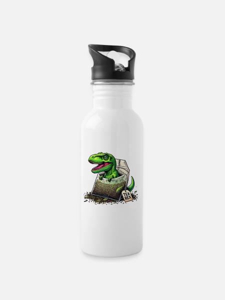 Tea Rex T-Rex Dinosaurier - Trinkflasche mit integriertem Trinkhalm - Weiß