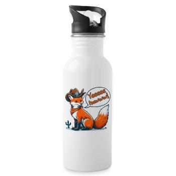 Cowboy Fox Says Yeehaw! Funny Western Cartoon - Water bottle with straw - white - Right