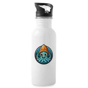 Squid Colorful Kawaii Cartoon Character Clipart - Water bottle with straw - white - Right