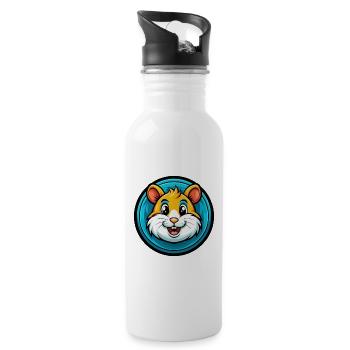 Hamster Bunte Kawaii Cartoon Figur Clipart - Trinkflasche mit integriertem Trinkhalm - Weiß - Rechts