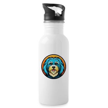 Havaneser Hund Bunte Kawaii Cartoon Figur Haustier - Trinkflasche mit integriertem Trinkhalm - Weiß - Rechts