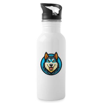 Husky chien coloré Kawaii dessin animé personnage animal - Gourde avec paille intégrée - blanc - Droite