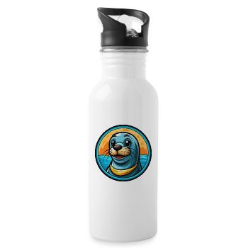 Siegel Bunte Kawaii Cartoon Figur Clipart Haustier - Trinkflasche mit integriertem Trinkhalm - Weiß - Rechts