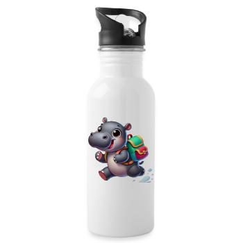 Start of school with hippopotamus:Hippopotamus for school beginners - Water bottle with straw - white - Right