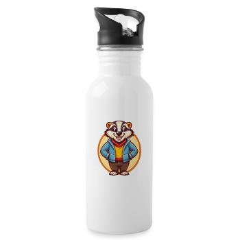 Dachs Lustig Kawaii Cartoon Clipart Tier Haustier - Trinkflasche mit integriertem Trinkhalm - Weiß - Rechts