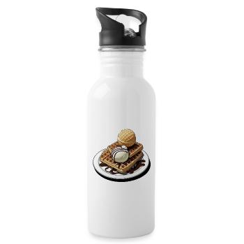 Waffeln Waffelliebhaber lustiges Waffel Geschenk - Trinkflasche mit integriertem Trinkhalm - Weiß - Rechts