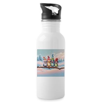 Cute fantasy birds with Christmas hats - Water bottle with straw - white - Right