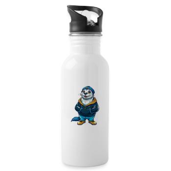 Siegel Cool Kawaii Cartoon Charakter Clipart - Trinkflasche mit integriertem Trinkhalm - Weiß - Rechts
