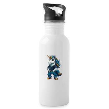 Einhorn Cool Kawaii Cartoon Charakter Clipart - Trinkflasche mit integriertem Trinkhalm - Weiß - Rechts