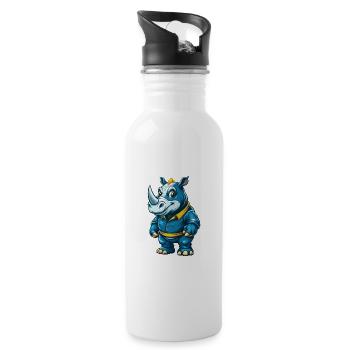 Rhino Cool Kawaii Cartoon Charakter Clipart - Trinkflasche mit integriertem Trinkhalm - Weiß - Rechts