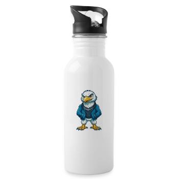 Hawk Cool Kawaii Dessin animé Personnage Clipart - Gourde avec paille intégrée - blanc - Droite
