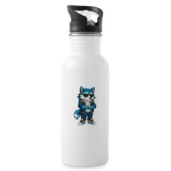Wolf Cool Cartoon Character Kawaii Clipart - Water bottle with straw - white - Right