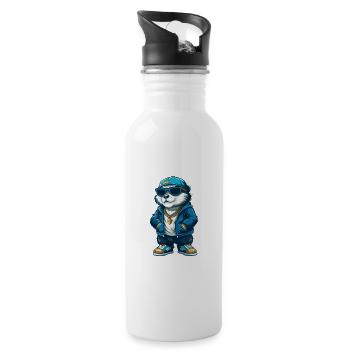 Biber Cool Cartoon Figur Kawaii Clipart - Trinkflasche mit integriertem Trinkhalm - Weiß - Rechts