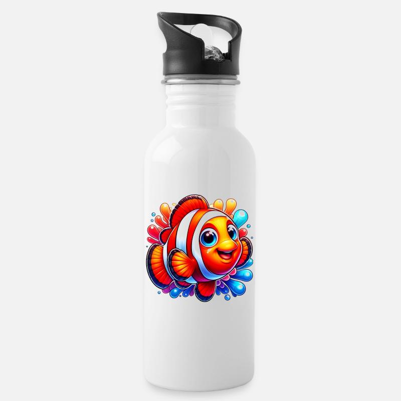 Clownfische - Trinkflasche mit integriertem Trinkhalm - Weiß