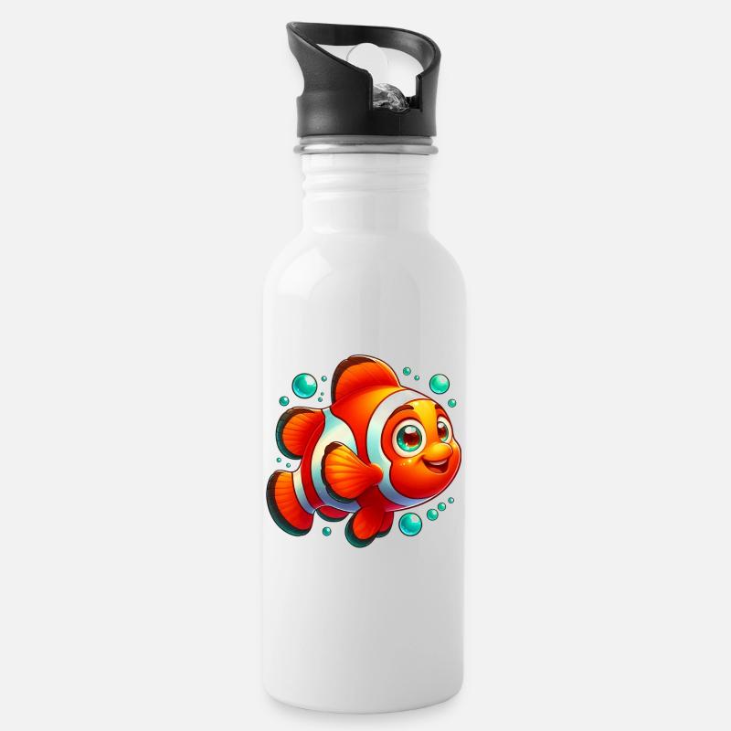 Clownfische - Trinkflasche mit integriertem Trinkhalm - Weiß