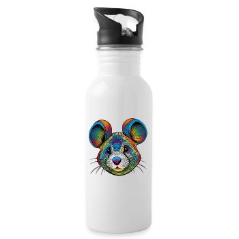 Graphic portrait of a mouse - Water bottle with straw - white - Right
