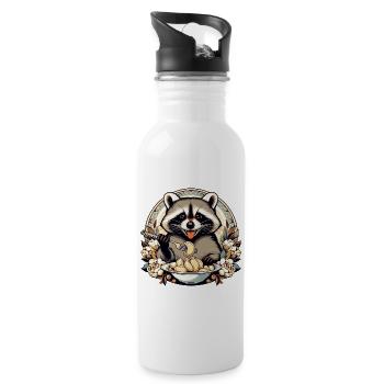 Vareniki Raccoon Cute Gift - Water bottle with straw - white - Right