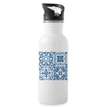 Portugiesische blaue Fliesen 2 - Trinkflasche mit integriertem Trinkhalm - Weiß - Rechts