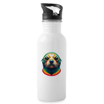Siegel Niedliches Kawaii Cartoon Clipart Tier Gesicht - Trinkflasche mit integriertem Trinkhalm - Weiß - Rechts
