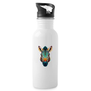 Zebra Cute Kawaii Cartoon Clipart Animal Face - Water bottle with straw - white - Right