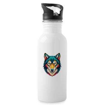 Wolf Cute Kawaii Cartoon Clipart Animal Face - Water bottle with straw - white - Right