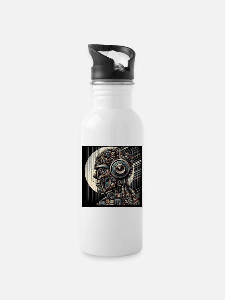 Analog soul AI robot Art - Water bottle with straw - white