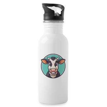 vache kawaii dessin animé personnage animal visage d’animal de compagnie - Gourde avec paille intégrée - blanc - Droite