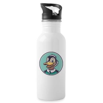 Canard Kawaii Dessin Animé Personnage Animal Animal Visage - Gourde avec paille intégrée - blanc - Droite