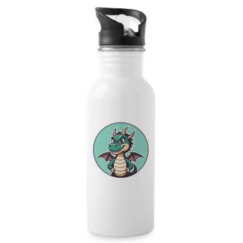 Dragon Kawaii Cartoon Character Animal Pet Face - Water bottle with straw - white - Right
