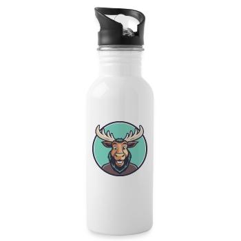 Moose Kawaii Cartoon Character Animal Pet Face - Water bottle with straw - white - Right