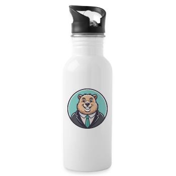 Murmeltier Kawaii Cartoon Figur Tier Haustier Gesicht - Trinkflasche mit integriertem Trinkhalm - Weiß - Rechts