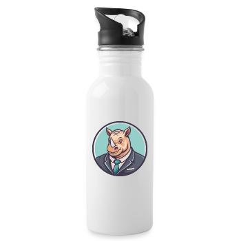 rhinocéros kawaii dessin animé personnage animal visage d’animal de compagnie - Gourde avec paille intégrée - blanc - Droite