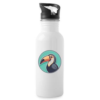 Toucan Kawaii Cartoon Character Animal Pet Face - Water bottle with straw - white - Right