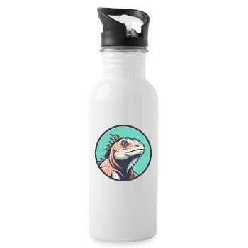 Leguan Kawaii Cartoon Figur Tier Haustier Gesicht - Trinkflasche mit integriertem Trinkhalm - Weiß - Rechts