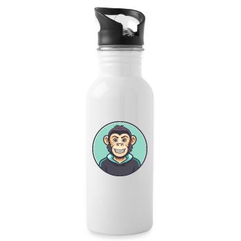 Monkey Kawaii Cartoon Character Animal Pet Face - Water bottle with straw - white - Right