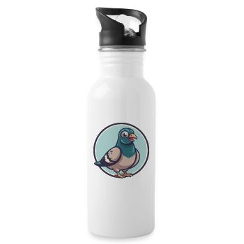 Taube Kawaii Cartoon Figur Tier Haustier Gesicht - Trinkflasche mit integriertem Trinkhalm - Weiß - Rechts