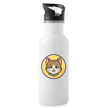 Chat Kawaii Dessin Animé Personnage Animal Animal Visage - Gourde avec paille intégrée - blanc - Droite