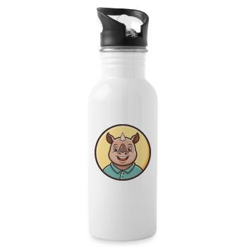 rhinocéros kawaii dessin animé personnage animal visage d’animal de compagnie - Gourde avec paille intégrée - blanc - Droite